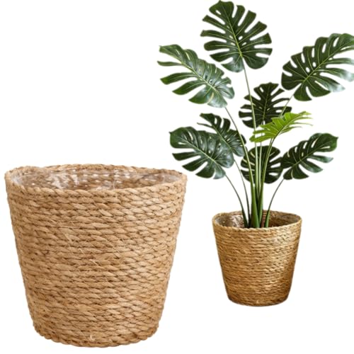 FOMIYES Home Decor Woven Straw Flower Pot Seagrass Planters Basket Garden Plant Pot Containers Wicker Rattan Vase Sundries Organizer Storage Bins for Indoor Outdoor Plants Vintage Decor - size: 22X15CM