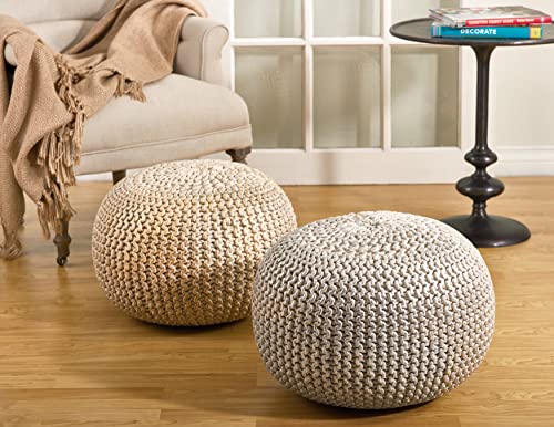 SARO LIFESTYLE Foil Print Rope Pouf, 20"x20"x14", Gold - color: Gold