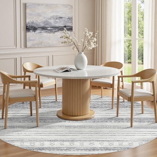 Tortania 5' Round Area Rug Living Room Rugs - Washable Large Soft Neutral Boho Moroccan Bohemian Farmhouse Rug Indoor Floor Carpet for Bedroom Under Dining Table Home Office Decor - Grey - color: Grey, size: 5' (Round)
