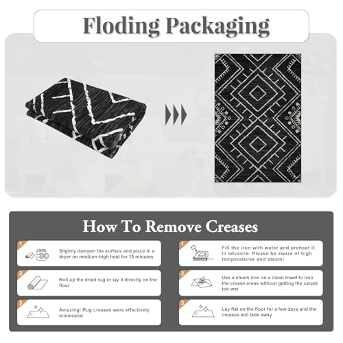 LIVEBOX Western 5x7 Area Rug, Black Washable Rugs for Living Room Bedroom, Non Slip Moroccan Tribal Rug Low Pile Modern Geometric Boho Area Rugs Diamond Carpet for Dining Room Home Office Playroom - color: Black, size: 5‘ x 7'