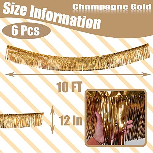 6 Pack 10 Feet Champagne Gold Foil Fringe Garland Metallic Tinsel Streamers Banner Wall Hanging Backdrop Banner for Parade Floats, Thanksgiving, Christmas, Birthday, Halloween Party Decorations - color: Champagne Gold
