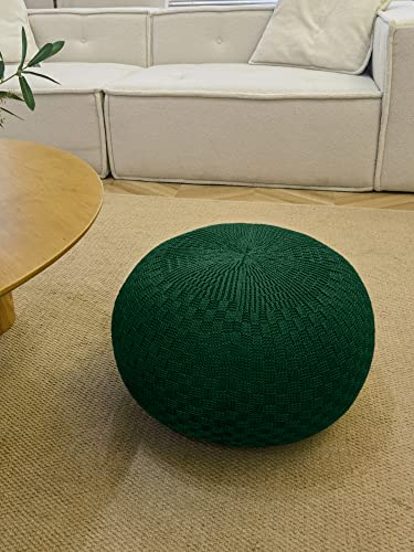 ARTPLAN - Round Knit Pouf - Woven Floor Ottoman - Handmade & Hand Stitched - 19.7 Dia x 12.8 High - Boho Home Décor - Living Room - Bedroom,Invisible Green - color: Invisible Green