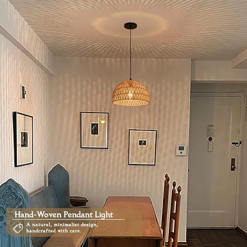 2 Pack Hemp Rope Woven Pendant Light Woven Light Fixture Boho Chandelier Light Fixture Wicker Pendant Lights Rattan Dome Wicker Chandelier for Dining Room Kitchen Island (Bulb Incl. - color: 12.2" Natural 2-Pack