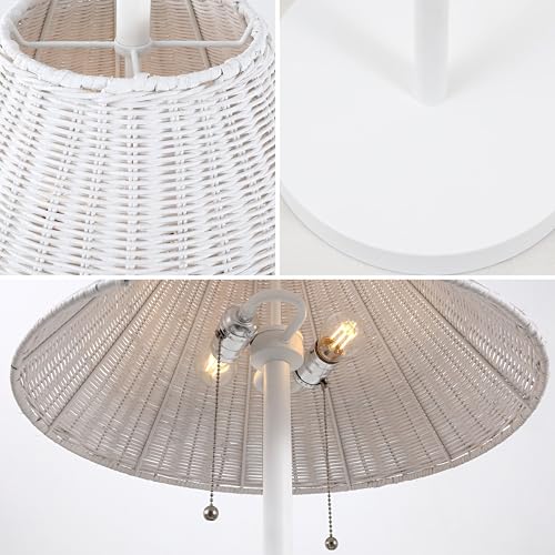 JONATHAN Y 61" White 2-Light Coastal Bohemian LED Floor Lamp for Living Room, Brown Rattan Shade, Mid-Century Modern Tall Standing Lamp, Pull-Chain, LED Bulbs Included (JYL3092B) - color: White