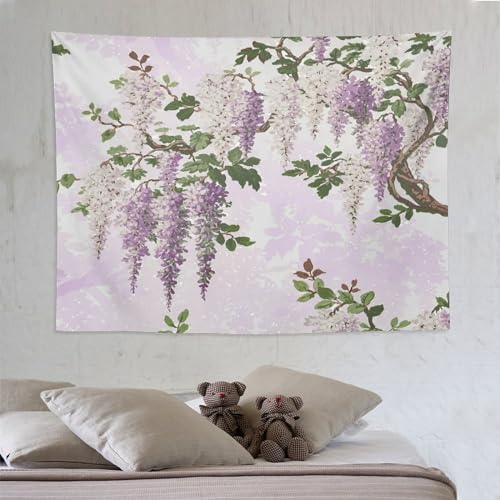 HZOHNAGO Lavender Flower Tapestry Fantasy Purple Floral Green Leaves Botanical Pattern Printed Wall Tapestry Wall Hanging for Bedroom Living Room Dorm 80" W x 60" H - color: Lavender-1, size: 80"L x 60"W
