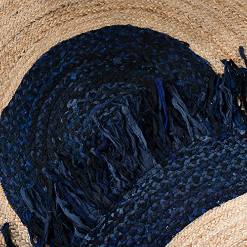 SAFAVIEH Cape Cod Collection 3' Round Navy / Natural CAP701N Handmade Boho Fringe Jute & Cotton Area Rug - color: Navy/Natural, size: 3' (Round)