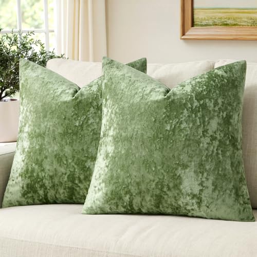 MIULEE Velvet Throw Pillow Covers Set of 2, Soft Neutral Spring Decorative Pillow Cases with Luxurious Textured Vintage Cushion Covers for Home Decor Couch Sofa Bed, Sage Green 18x18 inch - color: Sage Green, size: 18" x 18" (Pack of 2)