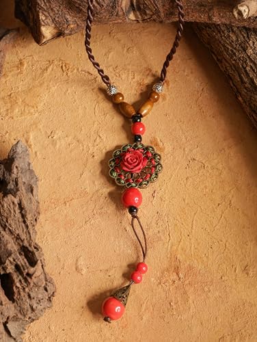 MINACHI Vintage Bohemian Colorful Ceramic Bead Antique Flower Y Necklace, Vintage Boho Hippie Statement Jewelry Gift for Women - color: S07B