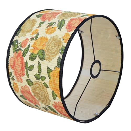 Bamboo Lamp Shade With Tropical Plants Chandelier Covers, Bohemian Farmhouse Drum Lamp Shade for Table Lamp Floor Lamp, Rustic Rattan Light Fixture for Bedroom Living Room (13x13x10 inch) - color: color8, size: 13*10
