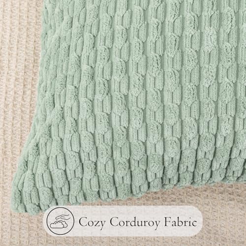 JoraLion 14x36 Boho Decorative Lumbar Throw Pillow Cover, Seafoam Green Cozy Soft Striped Corduroy Long Rectangle Cushion Case Accent Home Decor for Sofa Bed Room Livingroom, ONLY Cover - color: Seafoam Green, size: 36" x 14" (Pack of 1)