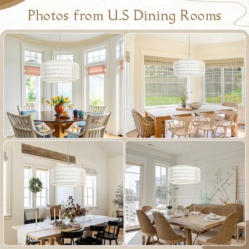 23 inch White 5 Light Rattan Light Fixture Woven Pendant Lights Rattan Farmhouse Chandeliers Fabric Shade Boho Chandelier for Dinning Room Kitchen - color: 23"-White-Prism