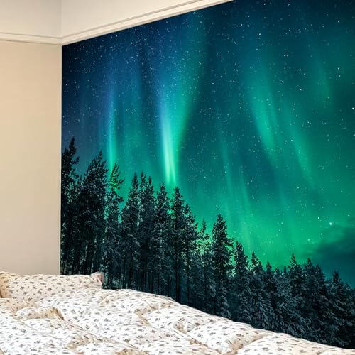 Extra Large Forest Wall Tapestry for Bedroom Aesthetic 71"x90", Nature Outer Space Galaxy Starry Night Tapestry Wall Hanging, Green Landscape Ceiling Backdrop Decor Tapestries for Living Room Dorm - color: Aurora Forest Tapestry, size: 90"L x 71"W