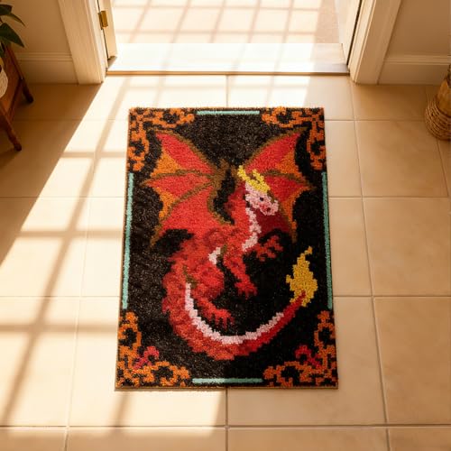 ORIGACH Dragon Latch Hook Rug Kit for Adults Printed Rug Making Kit Handmade Carpet Tapestry Cover with Hook Latch and Preprinted Canvas, Home Arts Crafts Sofa Decor, 20.5x15inch - style: Dragon