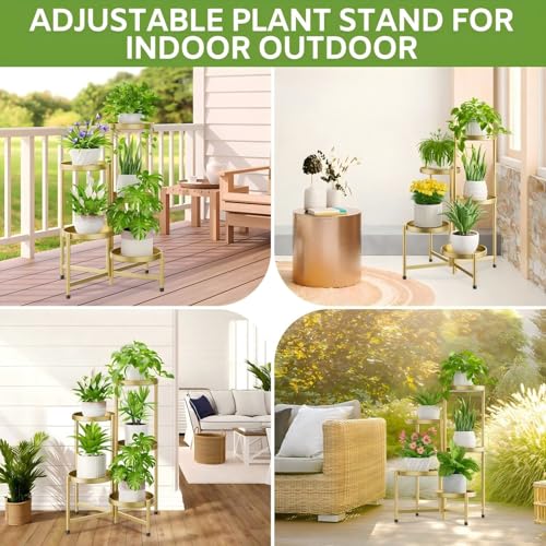 iDavosic.ly 5 Tier Large Plant Stand Indoor, 10 Inch Wide Tall Corner Metal Plant Stands Outdoor for Multiple Plants, Folding Tiered Flower Display Holder Rack Shelf, Gold - color: Gold, size: 5 Tiers