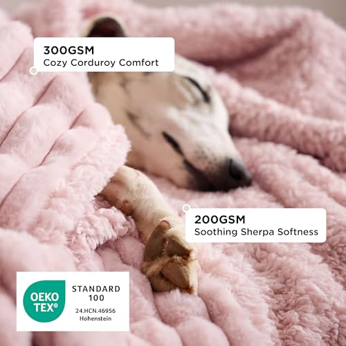 Bedsure ComfyFleece™ Waterproof Dog Blankets for Large Dogs - Soft Pet Cat Blanket Corduroy Fleece for Couch Bed Protector Washable, Cozy Calming Reversible Furniture Protection,50"x60", Blush Pink - color: Blush Pink, size: XL(50x60")-1pc