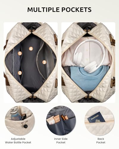 Girls/Kids Initial Duffle Bag with Shoe Compartment, Kids Personalized Travel Bags with Makeup Bag for Women with Trolley Sleeve & Wet Pocket, Gifts for Teenage Girl(Letter E) - color: Beige, style: E