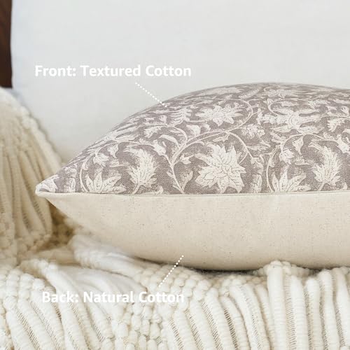 FIOUOVO Floral Throw Pillow Covers 24x24 Farmhouse Block Print Pillow Covers Decorative Pillow Covers Couch Pillows for Living Room Vintage Accent Sofa Pillows Set of 2, Taupe Grey - color: Taupe Grey, size: 24" x 24" (Pack of 2)