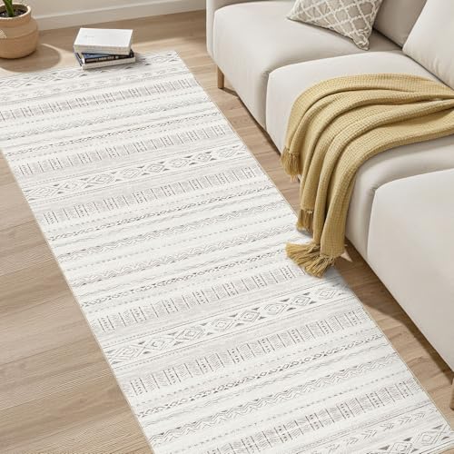 cotiled Hallway 2.6x8 Runner Rugs: Washable Boho Rugs with Non Slip Backing Large Soft Indoor Low Pile Carpet for Living Room Bedroom Farmhouse Dining Room Lightweight Home Decor L Brown/Cream - color: Light Brown/Cream, size: 2.6' x 8' (Runner)
