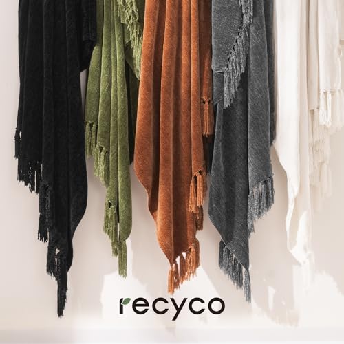 RECYCO Throw Blanket Soft Cozy Chenille Throw Blanket with Fringe Tassel for Couch Sofa Chair Bed Living Room Gift (Rust, 60" x 80") - color: Rust, size: 60'' X 80''