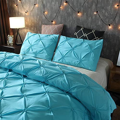 Feelyou Bedding Pinch Pleated Duvet Cover Set Full Size Microfiber Polyester Solid Geometric Bedding Sets Aqua Blue Pintuck Tufted Design Luxury Comforter Cover with 2 Pillow Shams, 3 Pieces - color: Aqua Blue, size: Full
