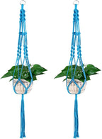 Vpang 2 Pack Colorful Cotton Macrame Plant Hanger, Outdoor Indoor Hanging Planter Basket Flower Pot Holder Boho Home Decor 40 Inch (Blue)