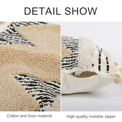1Pc Boho Textured Lumbar Pillow Cover 12x 20, Diamond Woven Tufted Farmhouse Neutral Decorative Linen Pillow Cushion Case,Geometric Home Decor for Outdoor Couch Bedroom Car Black and White - color: Brown