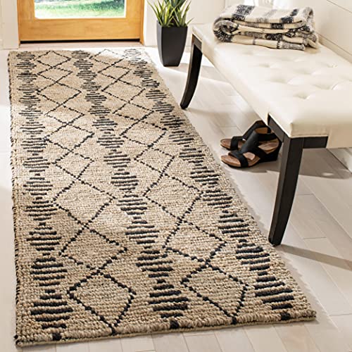 SAFAVIEH Bohemian Collection 2'6" x 8' Beige / Black BOH703Z Handmade Moroccan Tribal Jute Runner Rug - size: 2'6" x 8' (Runner)