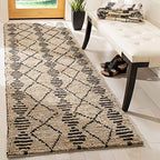 SAFAVIEH Bohemian Collection 2'6" x 8' Beige / Black BOH703Z Handmade Moroccan Tribal Jute Runner Rug - size: 2'6" x 8' (Runner)