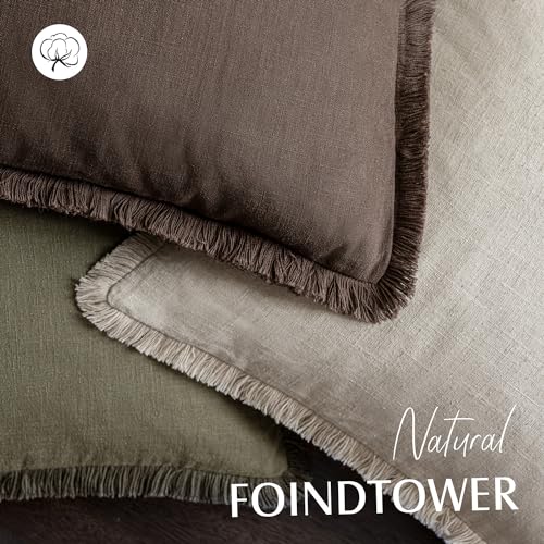 Foindtower Set of 2 Decorative Linen Fringe Throw Pillow Covers Boho Farmhouse Cushion Cover with Tassels Soft Accent Pillowcase for Couch Sofa Bed Living Room Home Decor,16×16 Inch,Reddish Brown - color: Reddish Brown, size: 16" x 16" (Pack of 2)