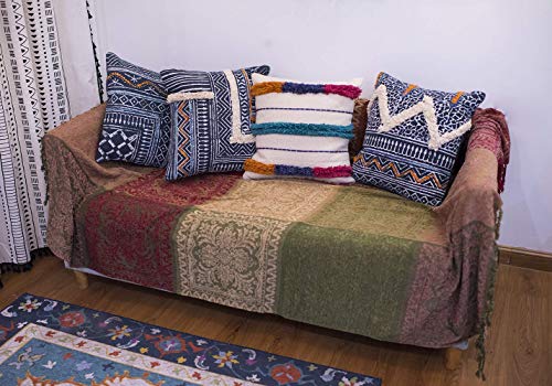 AIVIA Boho Sofa Couch Throw Blanket Futon Slipcover, Recliner Chair Throws Sofa Cover Colorful Chenille Woven Bohemian Decor - 60" x 75" Green Wine Red - color: Red Green Beige, size: 60" x 75"
