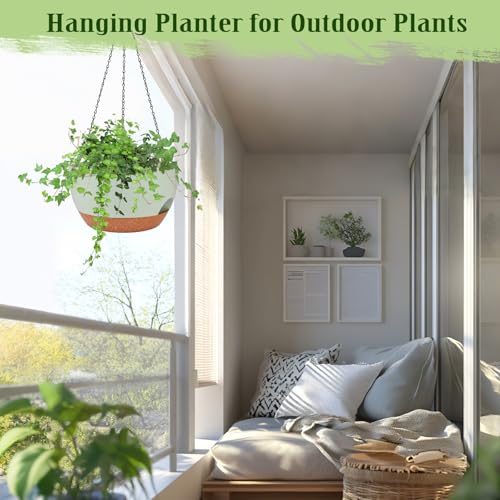 Hanging Planters for Outdoor Indoor Plants, 2 Pack 10 Inch Hanging Basket Plants Outdoor, Self Watering Hanging Planter with Plant Hanger for Garden Home Decoration (Green, 10 inch) - color: Green, size: 10 inch