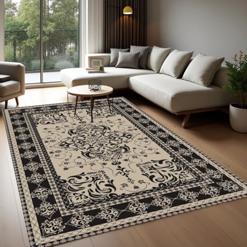 Vintage Luxury Ethnic Unique Floral Pattern Tapue Black Carpet 2x3 Contemporary Soft Durable Rugs for Living Room Bedroom Diningroom Nursery Guestroom Office Classroom Easy Clean Decor Rug - color: A, size: 2x3