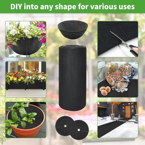 Riare 16x160 Inch Black Felt Planter Liner Roll- 2 Rolls Non-Woven Fabric Planter Liner for Outdoor Plants, Coco Liner Roll Alternative Basket Planter Liner for Planters Hanging Basket Window Box - size: 16 x 160 Inch