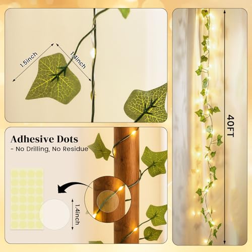 DomeStar 40Ft 120 LED Fairy Lights with Vines, Vines with Light for Bedroom, Curtain String Lights with Remote for Dorm, Wedding, Party, Wall, Indoor, Outdoor Holiday Home Decor - style: 40Ft-120LED-lvy