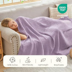 EMME Cotton Throw Blanket for Couch Soft Muslin Blankets 50"x60" Lightweight Breathable Blanket All Season Gauze Blanket, Lavender - color: 07 - Lavender, size: Throw (50" x 60")