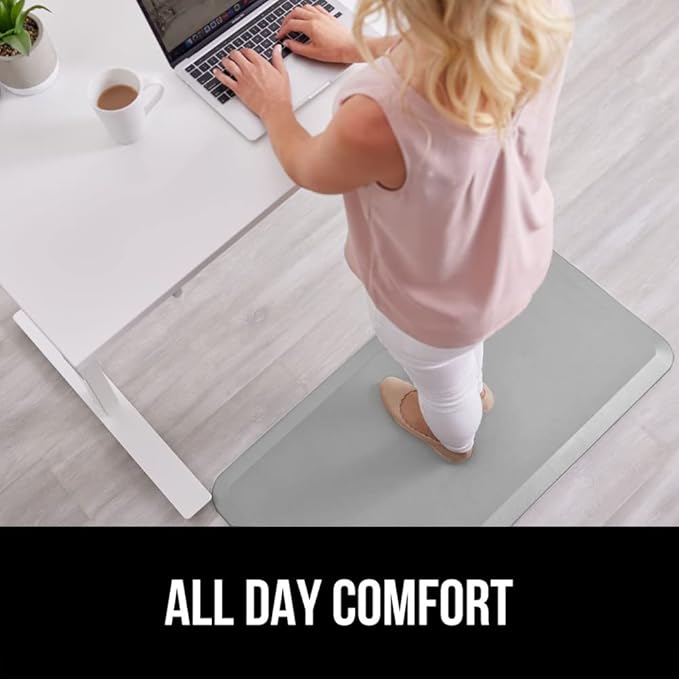 GORILLA GRIP Comfortable Cushioned Kitchen Mats for Floor, Waterproof and Stain Resistant Soft Top, 3/4 Inch Thick Ergonomic Standing Desk Anti Fatigue Mat, Foam Supports Feet, 20x32, Light Gray