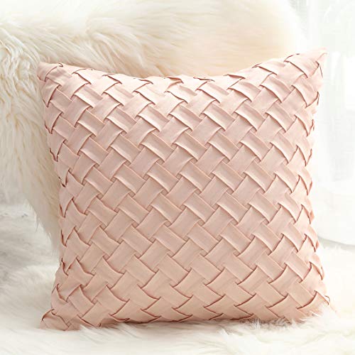 vctops Boho Basket Weave Pattern Decorative Throw Pillow Cover Super Soft Suede Solid Square Accent Cushion Case for Couch Sofa Car (Xia Pink,18"x18") - color: Xia Pink, size: 18" x 18" (Pack of 1)