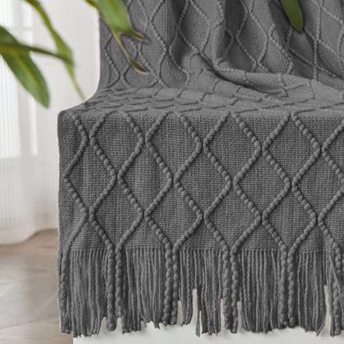 inhand Grey Throw Blanket for Couch and Bed, Soft Living Room Home Decor Knitted Blanket with Tassel, Outdoor Lightweight Breathable Summer Blanket, Farmhouse Warm Woven Decorative, 50"x60" - color: Dark Grey, size: 50"x60"