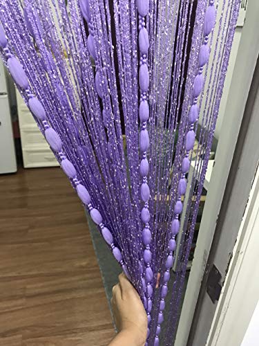 Door String Curtain Flat Silver Ribbon Thread with Shaggy Tassel Room Divider, 39’’x79’’ (Purple-style2) - color: Purple-style2