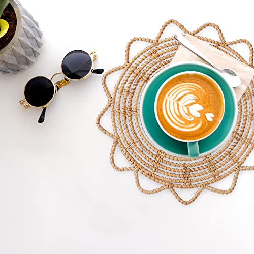 Wall Basket Decor, Boho Handmade Hanging Wall Baskets, Woven Seagrass Rattan Wall Decor, Flat Round Handcrafted Wall Decor for Coastal Art Bedroom Living Room Farmhouse home(Rattan flower 33cm) - color: Rattan flower 33cm