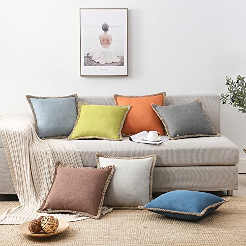 NordECO HOME Set of 2 Throw Pillow Covers - Burlap Linen Trimmed Tailored Edges Decorative Cushion Covers for Bed Home Decoration, 12 x 20, Grey - color: Grey, size: 20" x 12" (Pack of 2)