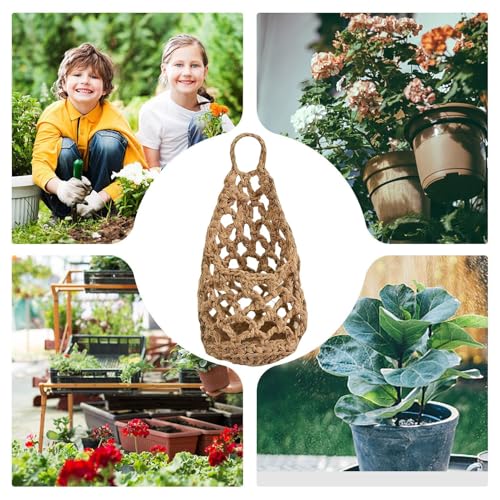 Hanging Plant Basket – Hand Woven Cotton Rope Wall Mount Planter with Hooks | Bohemian Style Indoor Plant Stand for Home Decor, Indoor Greenery, Balcony, and Window Display - color: Brown