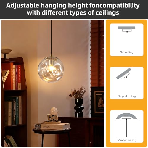 Modern Amber Concave Glass Pendant Light, Kitchen Island Lighting Single Globe Pendant Light Fixtures Century Kitchen Island Pendant Lighting for Bedroom Living Dining Room Light （Without Bulb） - color: Amber-1 Light-1PC