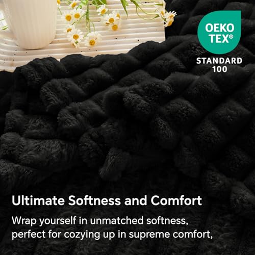 BEDELITE Updated Black Throw Blanket for Couch - Super Soft Lightweight 3D Checkered Fluffy Fuzzy Summer Blanket for Dad Gift, Luxurious Plush Cozy Fleece Blanket for Home Room Decor, 50"x60" - color: Black, size: Throw(50"x60")