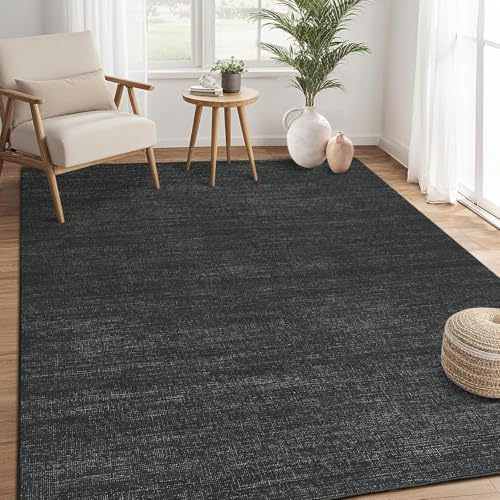 9x12 Area Rugs for Living Room Washable Solid Large Bedroom Rugs Non Slip Soft Modern Abstract Dining Room Throw Carpet Minimalist Classic Plain Area Rug for Nursery Kitchen Home Office, Black 9'x12' - color: Black, size: 9' x 12' (Rectangular)