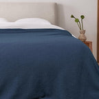 JOOJA Navy Blue Blanket Warm Queen Size Fuzzy Knitted Oversized Luxury Bed Blankets, Soft Lightweight Plush Blanket Queen Size for Cozy Nights (Navy Blue, 90x90) - color: Navy Blue, size: 90x90