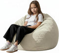 Stuffed Animal Storage Bean Bag Chair Cover (No Filler), Large Toy Storage Organizer & Comfy Kids Sofa Chair for Playroom, Teens Adults Toddler,Corduroy (White, Cover Only)
