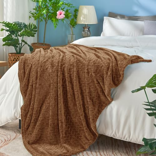inhand Dark Brown Fleece Queen Blanket for Bed, Super Soft Flannel Cozy Blankets for Adults, Lightweight Leaves Pattern Fuzzy Blanket for Office,Warm Plush Blankets for All Season, 90x90 Inches - color: Chocolate Brown, size: Full/Queen-90x90 IN