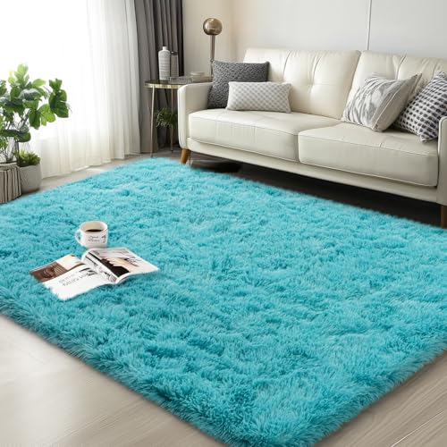Mugorn 3x5 Rugs for Bedroom, Fluffy Area Rugs for Living Room, Soft Shag Kids Rug Small Carpet with 4 Non-Slip Rug Pads (Turquoise Blue, 3ft x 5ft) - color: Turquoise Blue, size: 3ft X 5ft