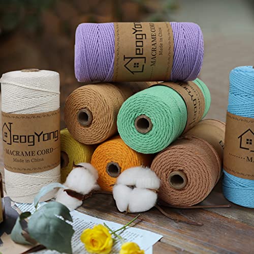 JeogYong Macrame Cord 2mm x 218 Yards, 3-Strand Twisted Natural Cotton Rope, Cotton String Coloured Craft Cord for Plant Hanger Wall Hanging Knitting Crafts, Flesh Pink Color - color: Flesh Pink
